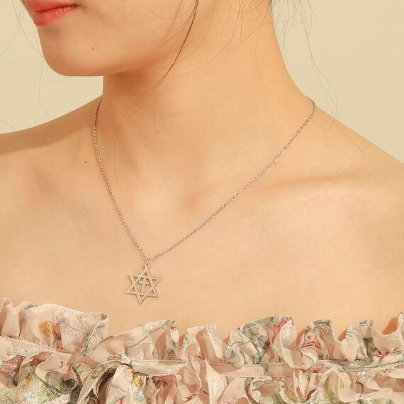 VASSAGO Davidstern-Anhänger Halskette Salomon, sechszackiger Stern, Talisman, Edelstahl, Hexagramm, jüdischer Israel-Schmuck für Herren, Einstellbar, Edelstahl, Kein Edelstein