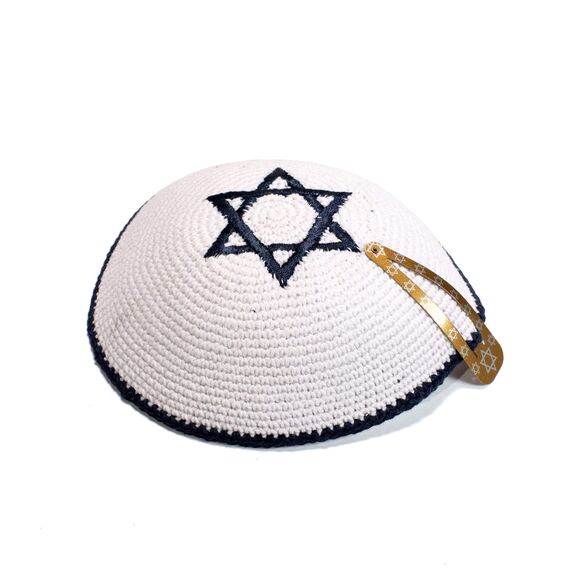 JL Kippha's Weiß und Dunkelblau Davidstern Cotton Kippah Yarmulke jüdischen Yamaka Kippa Israel Cap Judaica
