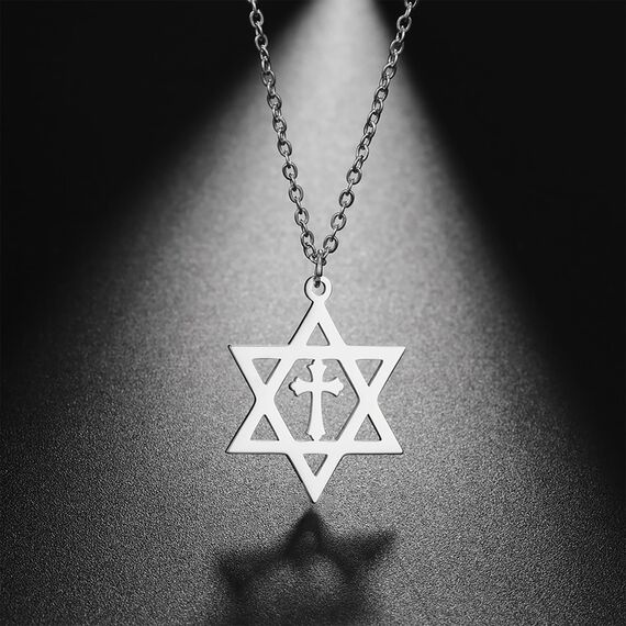 VASSAGO Halskette mit sechszackigem Davidstern-Salomon-Anhänger, Talisman aus Edelstahl, jüdisches Israel-Hexagramm für Männer, 40 cm, Edelstahl, Kein Edelstein