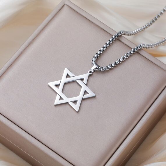 VASSAGO Davidstern-Anhänger Halskette Salomon, sechszackiger Stern, Talisman, Edelstahl, Hexagramm, jüdischer Israel-Schmuck für Herren, Einstellbar, Edelstahl, Kein Edelstein