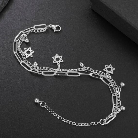 UNIFT Davidstern Armband für Frauen Männer Edelstahl Jewish Star Hexagram Verstellbare Armband Amulett Schmuck (Silber 3)