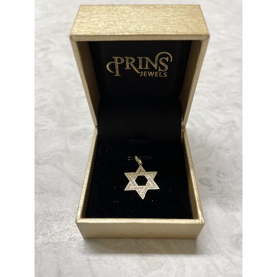 PRINS JEWELS 14 Karat 585 Gold Davidstern Mit Zirkonia Steinen Anhänger Gelbgold