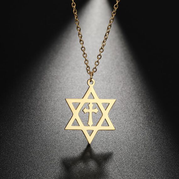 VASSAGO Davidstern-Anhänger, Halskette, Salomon, sechszackiger Stern, Talisman, Edelstahl, Hexagrael, jüdischer Israel, Schmuck für Herren