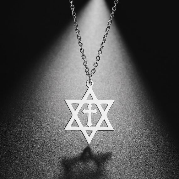 EUEAVAN Davidstern Halskette für Frauen Hexagramm Anhänger Halskette Amulett Symbo Jüdisch Israel Religiös David Schmuck Geschenk Frauen (david kreuz halskette silber)