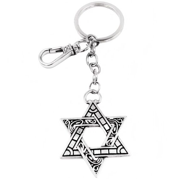 YIQPKUM Zart Antik Jüdisch Davidstern Schlüsselanhänger Anhänger Damen Charm Geldbörse Tasche Israel Accessoire Geschenk (Silber)
