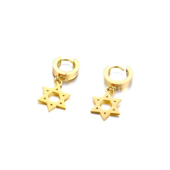 Edelstahl Unisex Davidstern Magen David jüdischen Stern Tropfen Huggie Ohrringe für Männer Frauen Bat Mizwa Geschenk, Gold