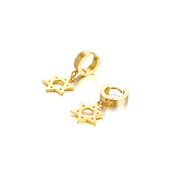Edelstahl Unisex Davidstern Magen David jüdischen Stern Tropfen Huggie Ohrringe für Männer Frauen Bat Mizwa Geschenk, Gold