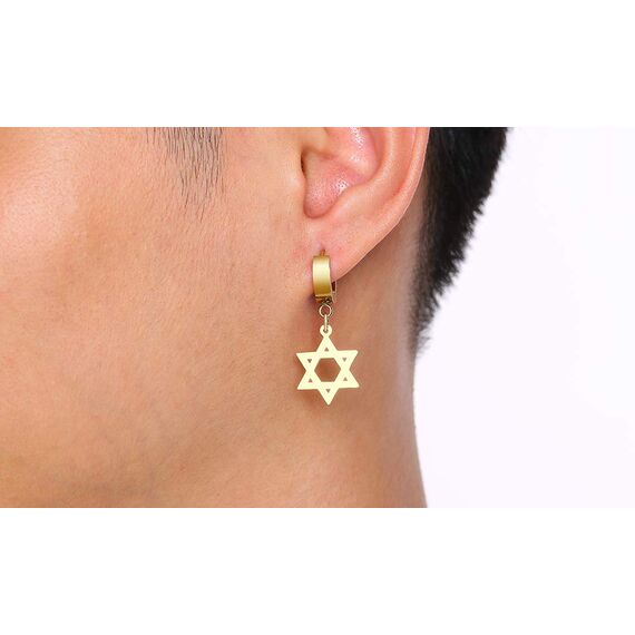 Edelstahl Unisex Davidstern Magen David jüdischen Stern Tropfen Huggie Ohrringe für Männer Frauen Bat Mizwa Geschenk, Gold