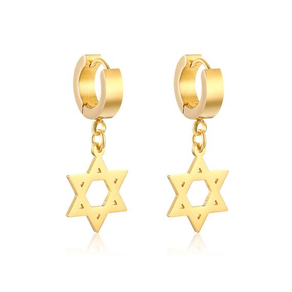 Edelstahl Unisex Davidstern Magen David jüdischen Stern Tropfen Huggie Ohrringe für Männer Frauen Bat Mizwa Geschenk, Gold