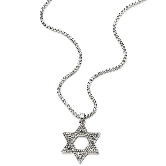 COOLSTEELANDBEYOND Große Davidstern Anhänger mit Zirkonia, Edelstahl Halskette für Damen für Herren
