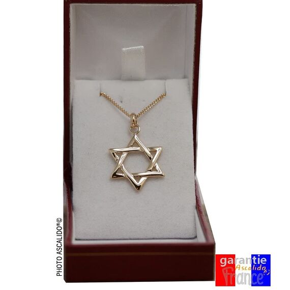 ASCALIDO Anhänger jüdischer Davidstern, 18 K vergoldet mit Kette und Schatulle 50cm