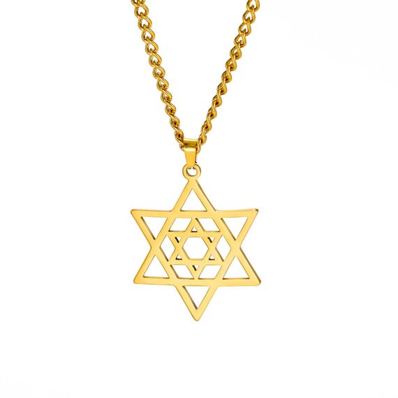 Dreamtimes Davidstern Halsketten Edelstahl Hexagramm Anhänger jüdische Halsketten FaithHeart Davidstern jüdischer Schmuck für Frauen Herren (Gold)