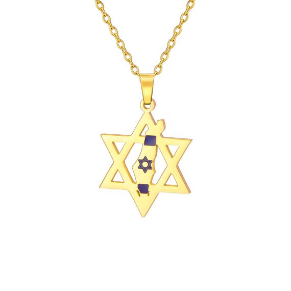 EUEAVAN Davidstern Halskette für Frauen Palästina Halskette Judenstern Land Flagge Karte Anhänger Naher Osten Arabischer Nationalschmuck Judaica Geschenke Männer (gold)