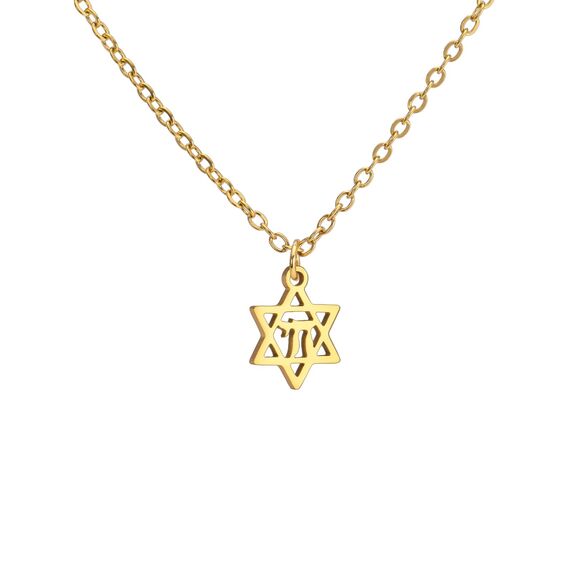 Amaxer Zierliche Davidstern-Halskette mit hebräischem Chai-Symbol, Halskette für Damen, minimalistisch, Chanukka, Magen, Judaisch, jüdisch, Edelstahl, Charm-Anhänger (klassischer Davidstern, Chai-Gold
