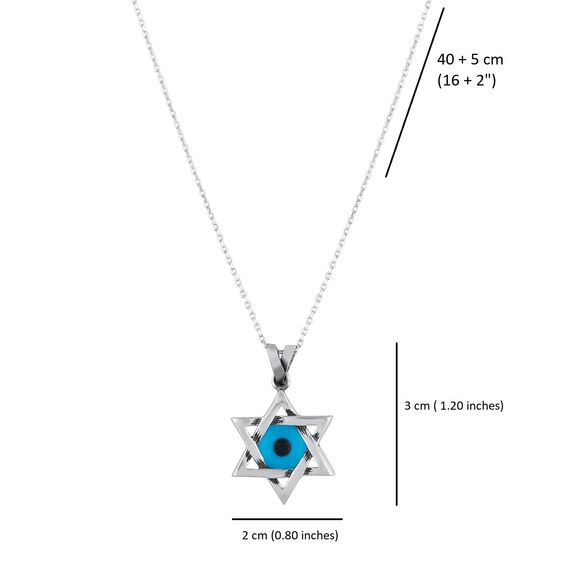 MYSTIC JEWELS By Dalia – Halskette mit Davidstern (Magen David) aus 925er Sterlingsilber mit blauem bösen Blick aus Kristall in der Mitte (klein)