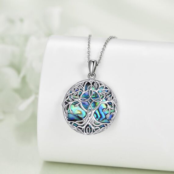 YFN Baum des Lebens Halskette Sterling Silber Unendlichkeit Kreuz Anhänger Abalone Shell keltischen Schmuck Geschenke für Damen Herren