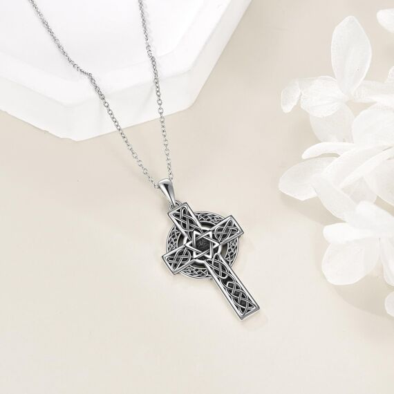 YFN Keltisches Kreuz Halskette Sterling Silber Keltischer Knoten Anhänger Religiöses Kreuz Schmuck Geschenke für Damen Herren (Davidstern)