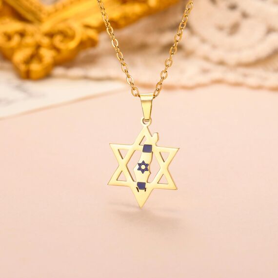 EUEAVAN Davidstern Halskette für Frauen Palästina Halskette Judenstern Land Flagge Karte Anhänger Naher Osten Arabischer Nationalschmuck Judaica Geschenke Männer (gold)