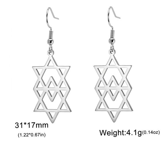Ohrringe Davidstern für Damen, Edelstahl, Hexagramm, hebräische Schrift, blauer Diamant, rund, Stern, Megan, jüdischer Schmuck, Einheitsgröße, Edelstahl, Nein