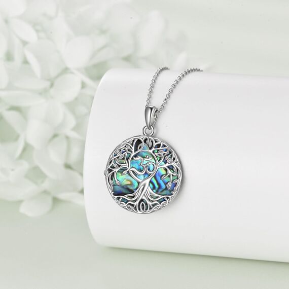 YFN Baum des Lebens Halskette Sterling Silber Om Aum Ohm Baum Anhänger Schmuck Yoga Geschenke für Damen Herren