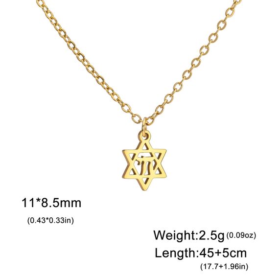 Amaxer Zierliche Davidstern-Halskette mit hebräischem Chai-Symbol, Halskette für Damen, minimalistisch, Chanukka, Magen, Judaisch, jüdisch, Edelstahl, Charm-Anhänger (klassischer Davidstern, Chai-Gold