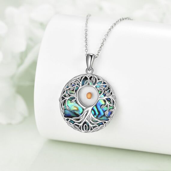 YFN Senfkörner Halskette Sterling Silber Keltischer Baum Anhänger Schmuck Religiöse Geschenke für Damen Herren