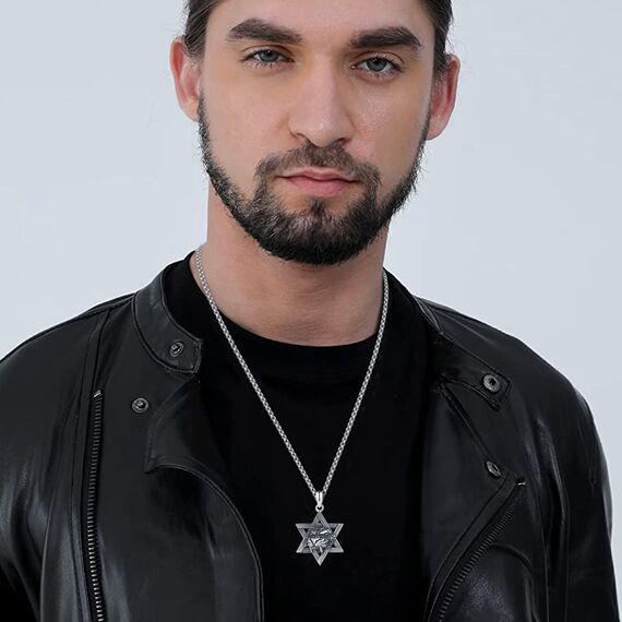 HXWZB Davidstern Halskette für Männer Sterling Silber Davidstern Anhänger Jüdischer Stern Löwe/Rabe/Wolf David Schmuck für Männer Frauen, Sterling Silber, Kein Edelstein