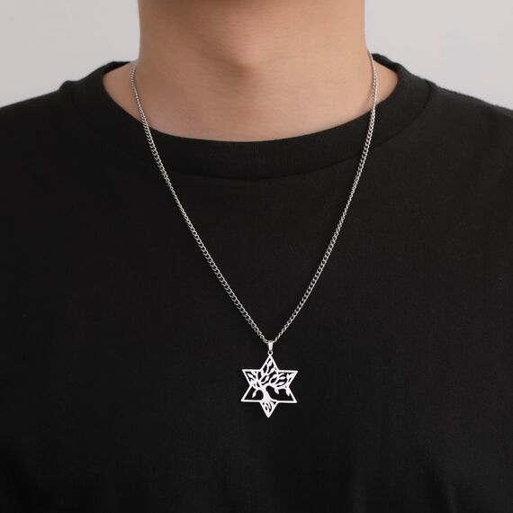 kkjoy Baum des Lebens mit Hexagramm Halskette Edelstahl Davidstern Anhänger Halskette Natur inspiriert spirituellen Schmuck für Frauen Männer