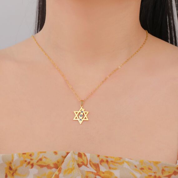 EUEAVAN Davidstern Halskette für Frauen Palästina Halskette Judenstern Land Flagge Karte Anhänger Naher Osten Arabischer Nationalschmuck Judaica Geschenke Männer (gold)