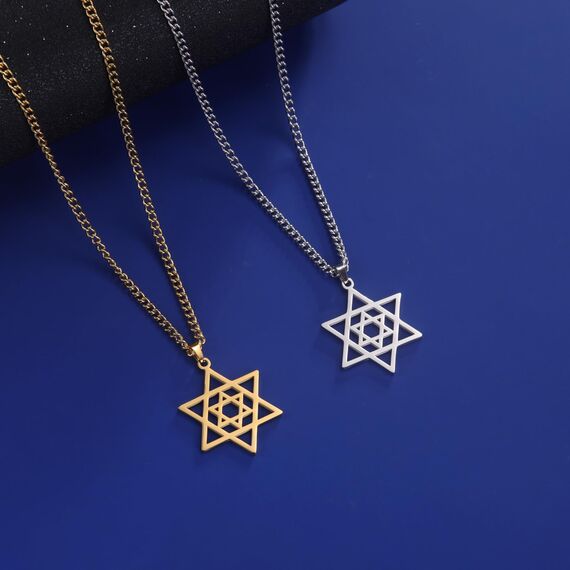 Dreamtimes Davidstern Halsketten Edelstahl Hexagramm Anhänger jüdische Halsketten FaithHeart Davidstern jüdischer Schmuck für Frauen Herren (Gold)