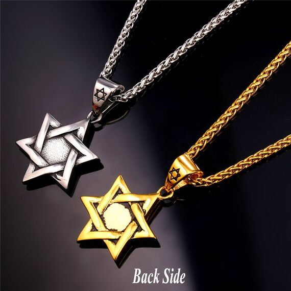 U7 Magen David Schmuck Hexagramm Kreuz Anhänger Halskette 18k vergoldet 55cm/3mm Weizenkette Herren Jungen religiöser Davidstern Schmuck Geschenkidee für Geburtstag