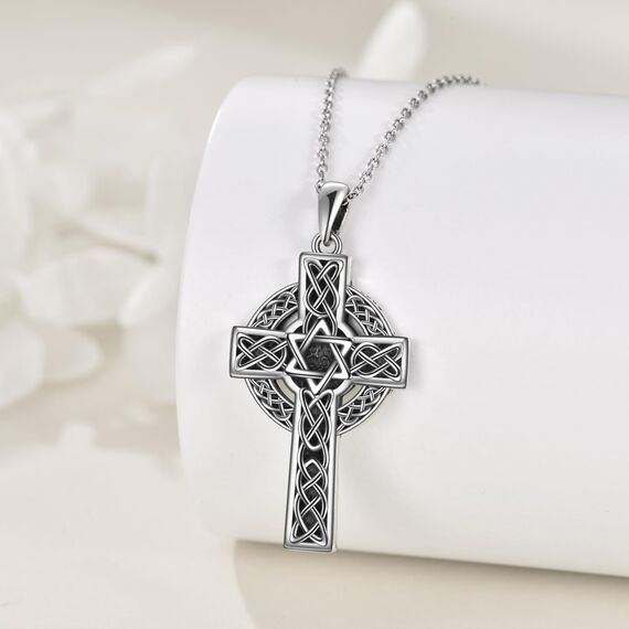 YFN Keltisches Kreuz Halskette Sterling Silber Keltischer Knoten Anhänger Religiöses Kreuz Schmuck Geschenke für Damen Herren (Davidstern)