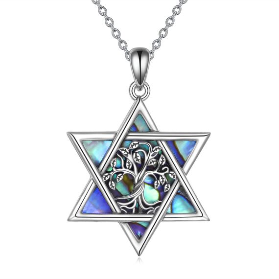 YFN Baum des Lebens Halskette Sterling Silber Keltischer Schmuck für Frauen Geburtstag Weihnachten Jubiläum Schmuck Geschenke für Frauen (Multi-Davidstern-Halskette)