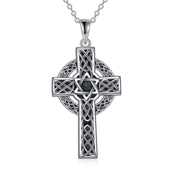 YFN Keltisches Kreuz Halskette Sterling Silber Keltischer Knoten Anhänger Religiöses Kreuz Schmuck Geschenke für Damen Herren (Davidstern)