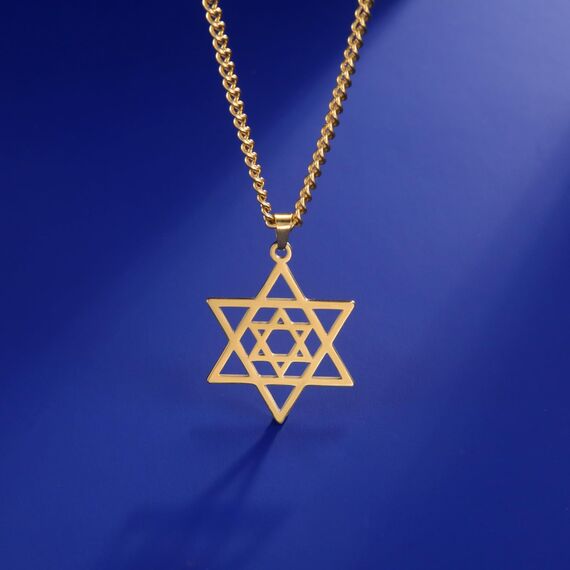 Dreamtimes Davidstern Halsketten Edelstahl Hexagramm Anhänger jüdische Halsketten FaithHeart Davidstern jüdischer Schmuck für Frauen Herren (Gold)