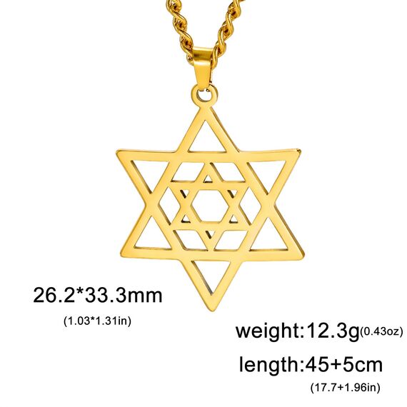 Dreamtimes Davidstern Halsketten Edelstahl Hexagramm Anhänger jüdische Halsketten FaithHeart Davidstern jüdischer Schmuck für Frauen Herren (Gold)