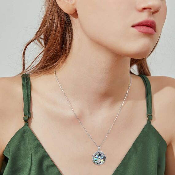 YFN Baum des Lebens Halskette Sterling Silber Yin Yang Lebensbaum Anhänger Kette Abalone Shell Keltischer Schmuck Geschenke für Damen Herren