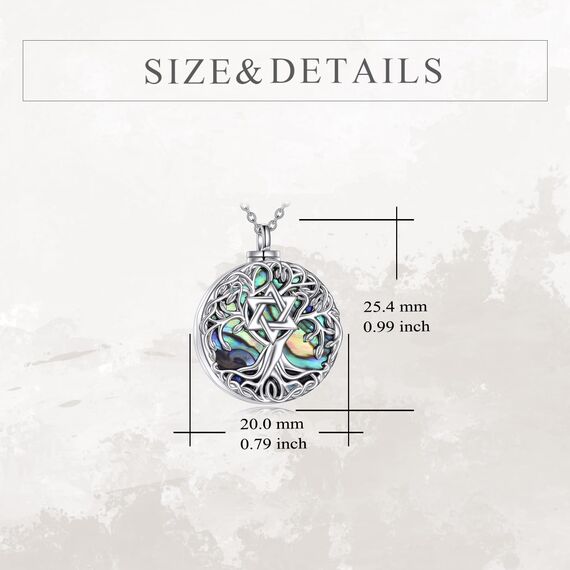 YFN Baum des Lebens Urne Halskette für Asche Sterling Silber Davidstern Lebensbaum Kremation Anhänger Kette Abalone Schale Celtic Keepsake Schmuck Geschenke für Damen Herren