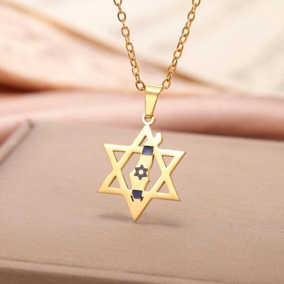EUEAVAN Davidstern Halskette für Frauen Palästina Halskette Judenstern Land Flagge Karte Anhänger Naher Osten Arabischer Nationalschmuck Judaica Geschenke Männer (gold)