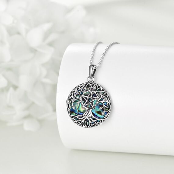 YFN Baum des Lebens Halskette Sterling Silber Keltischen Pentagramm Anhänger Lebensbaum Schmuck Geschenke für Damen Herren