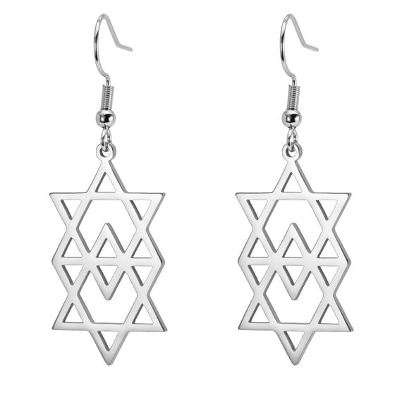 Ohrringe Davidstern für Damen, Edelstahl, Hexagramm, hebräische Schrift, blauer Diamant, rund, Stern, Megan, jüdischer Schmuck, Einheitsgröße, Edelstahl, Nein