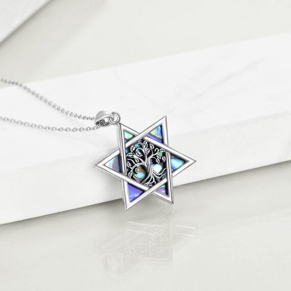 YFN Baum des Lebens Halskette Sterling Silber Keltischer Schmuck für Frauen Geburtstag Weihnachten Jubiläum Schmuck Geschenke für Frauen (Multi-Davidstern-Halskette)