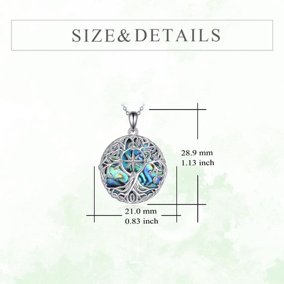 YFN Baum des Lebens Halskette Sterling Silber Kompass Anhänger Abalone Muschel keltischen Schmuck Graduierung Lebensbaum Geschenke für Damen Herren