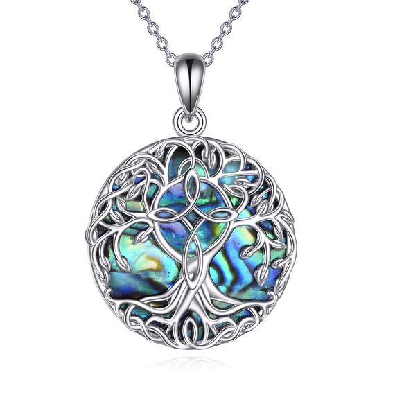 YFN Baum des Lebens Halskette Sterling Silber Unendlichkeit Kreuz Anhänger Abalone Shell keltischen Schmuck Geschenke für Damen Herren