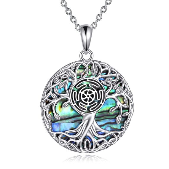 YFN Baum des Lebens Halskette Sterling Silber Zinn Rad der Hekate Göttin Anhänger Kette Schmuck Wiccan Geschenke für Damen Herren