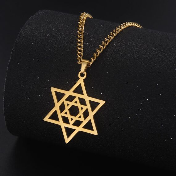 Dreamtimes Davidstern Halsketten Edelstahl Hexagramm Anhänger jüdische Halsketten FaithHeart Davidstern jüdischer Schmuck für Frauen Herren (Gold)