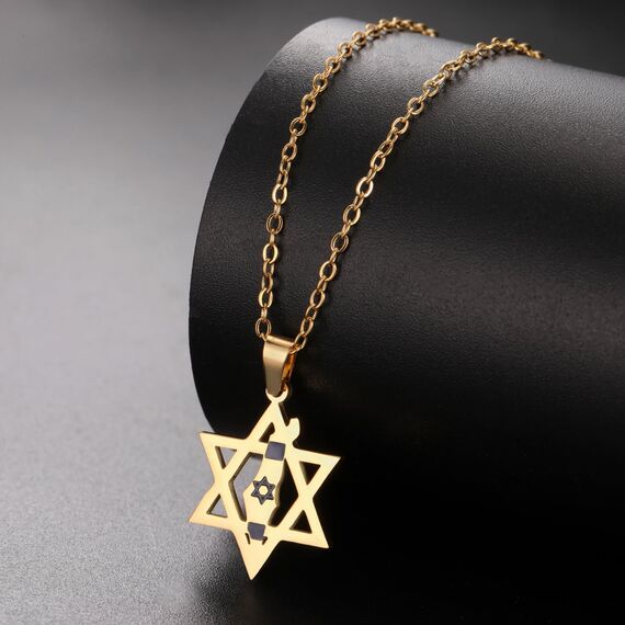 EUEAVAN Davidstern Halskette für Frauen Palästina Halskette Judenstern Land Flagge Karte Anhänger Naher Osten Arabischer Nationalschmuck Judaica Geschenke Männer (gold)