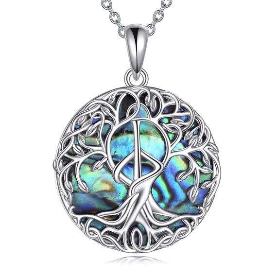 YFN Baum des Lebens Halskette Sterling Silber Frieden Anhänger Schmuck Friedenszeichen Geschenke für Damen Herren