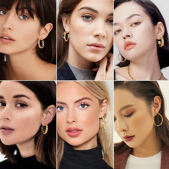 U7 Ohrringe Damen Halb Creolen Ohrringe 18k vergoldet Davidstern Kreolen Ohrringe mit 925 Silber Nadel Hypoallergen Street Style Moedeschmuck Accessoire für Frauen Mädchen