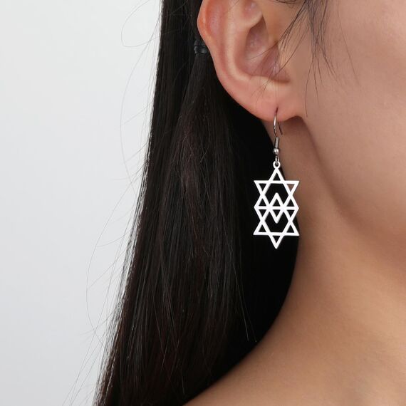 Ohrringe Davidstern für Damen, Edelstahl, Hexagramm, hebräische Schrift, blauer Diamant, rund, Stern, Megan, jüdischer Schmuck, Einheitsgröße, Edelstahl, Nein
